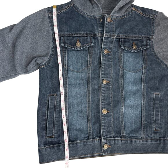 Ring of Fire Hooded Denim Jacket Trucker Streetwear Layered Gray Hoodie Boys XL - Picture 7 of 9